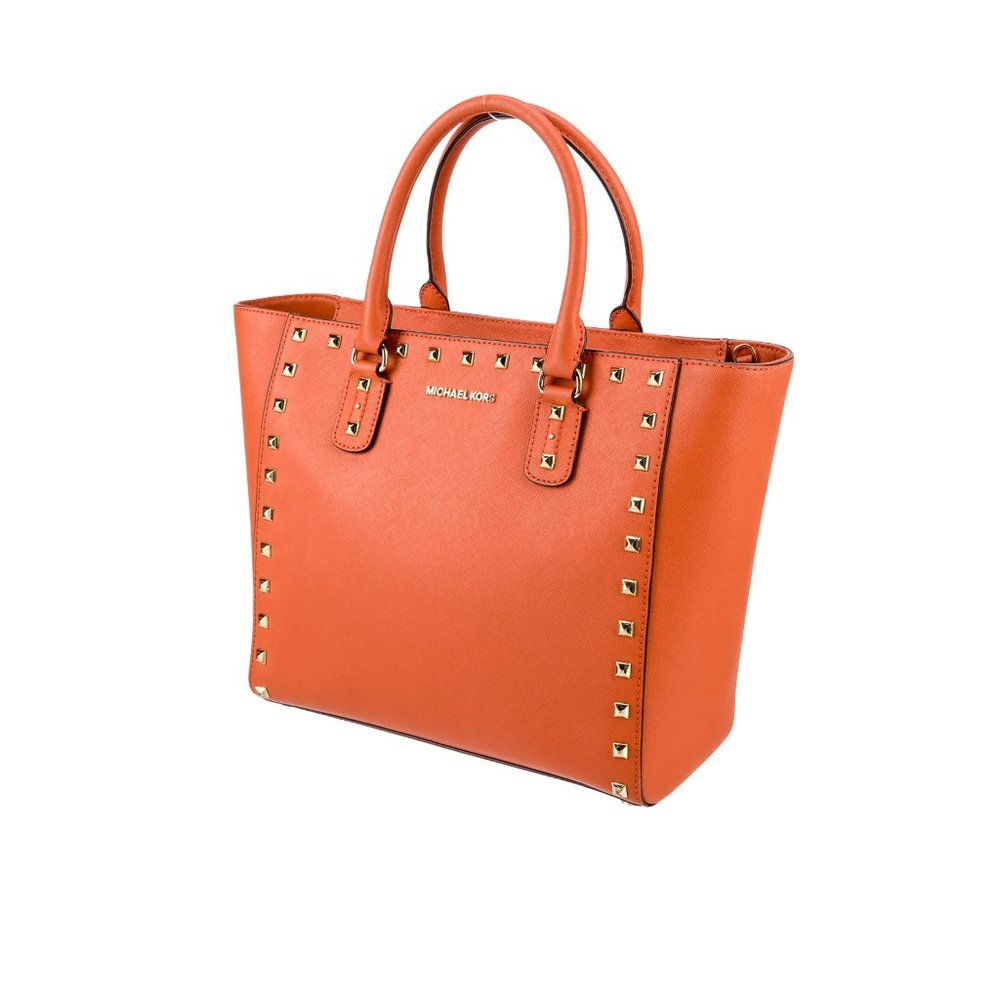 Michael Kors Orange Studded Leather Handle Bag